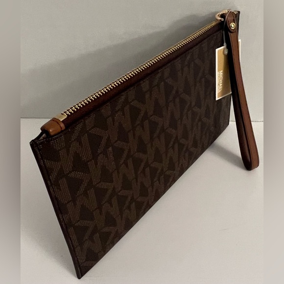 New MICHAEL KORS JET SET LG ZIP CLUTCH  MK LOGO BRN/LUGGAGE CLUTCH WRISTLET - Picture 10 of 16